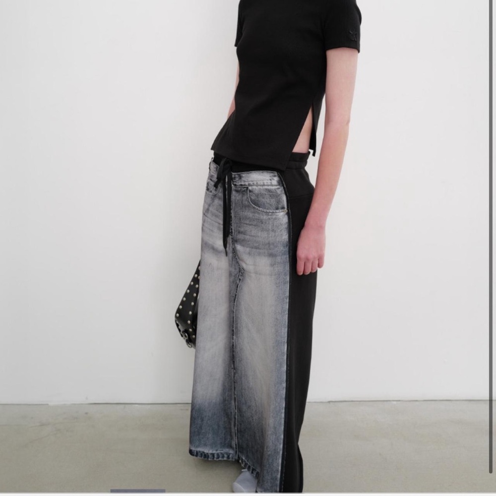 Black and Gray Asymmetrical Maxi Skirt with Slit